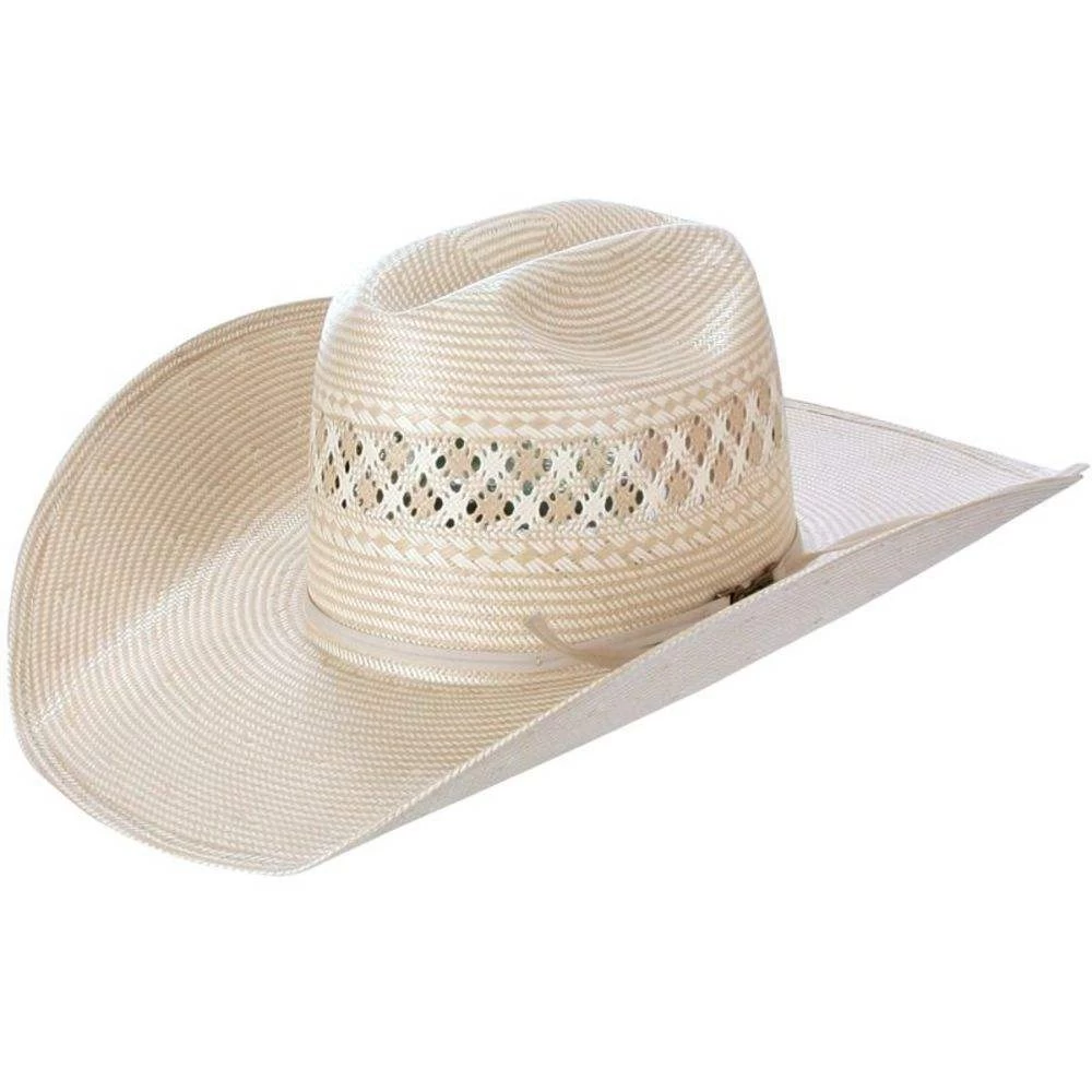 American Hats Two-Toned Vented Tan And Ivory Straw Cowboy Hat 3 American Hats Two-Toned Vented Tan And Ivory Straw Cowboy Hat
