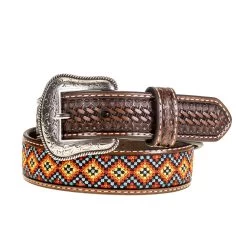 Kid's Basket Weave Belt With Aztec Inlay