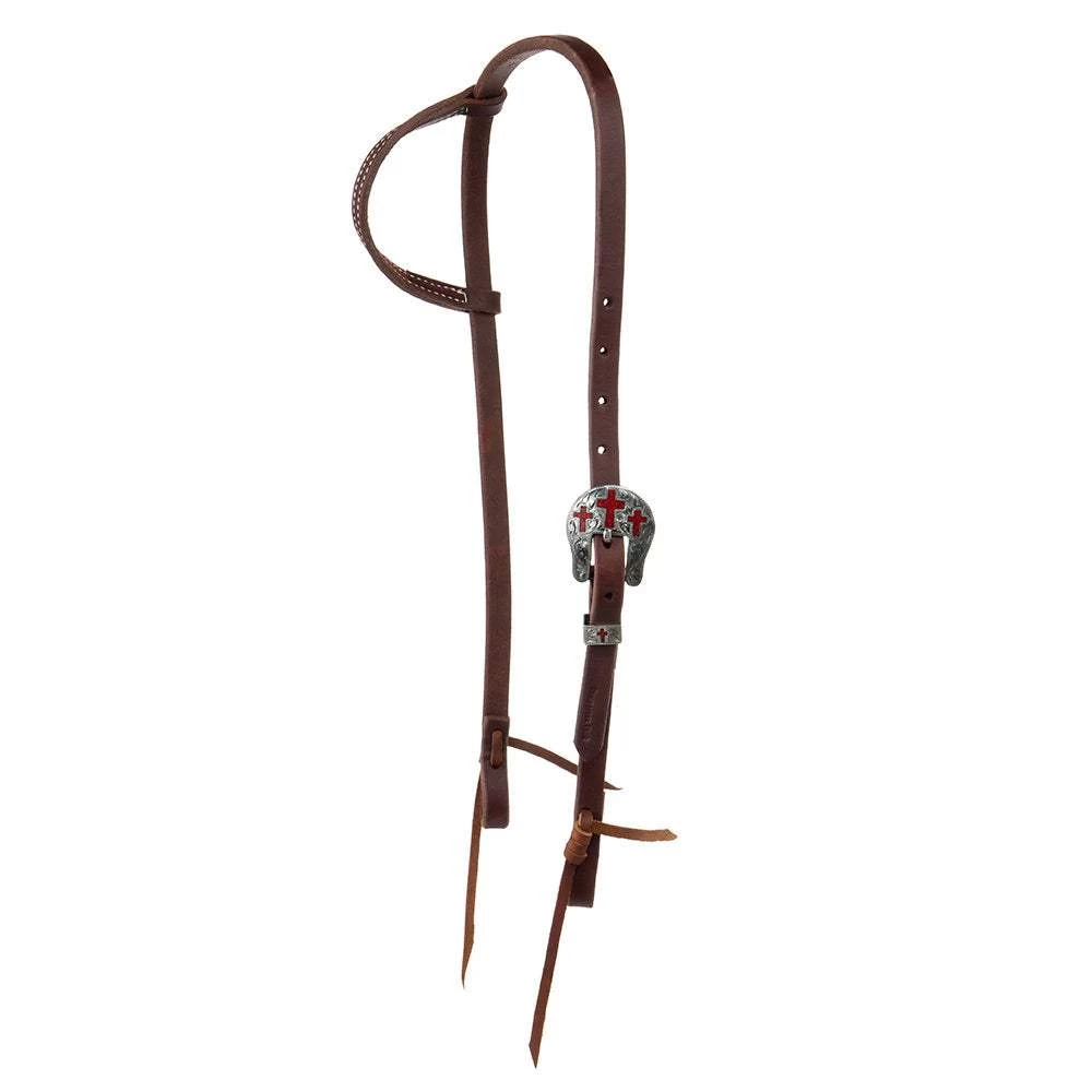 Cowperson Tack 5/8in.Red Inlay Cross Buckle Slide Ear Headstall 3 Cowperson Tack 5/8in.Red Inlay Cross Buckle Slide Ear Headstall
