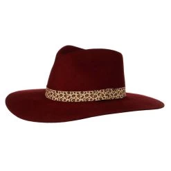 Women's M+F Burgundy With Leopard Band Fashion Hat