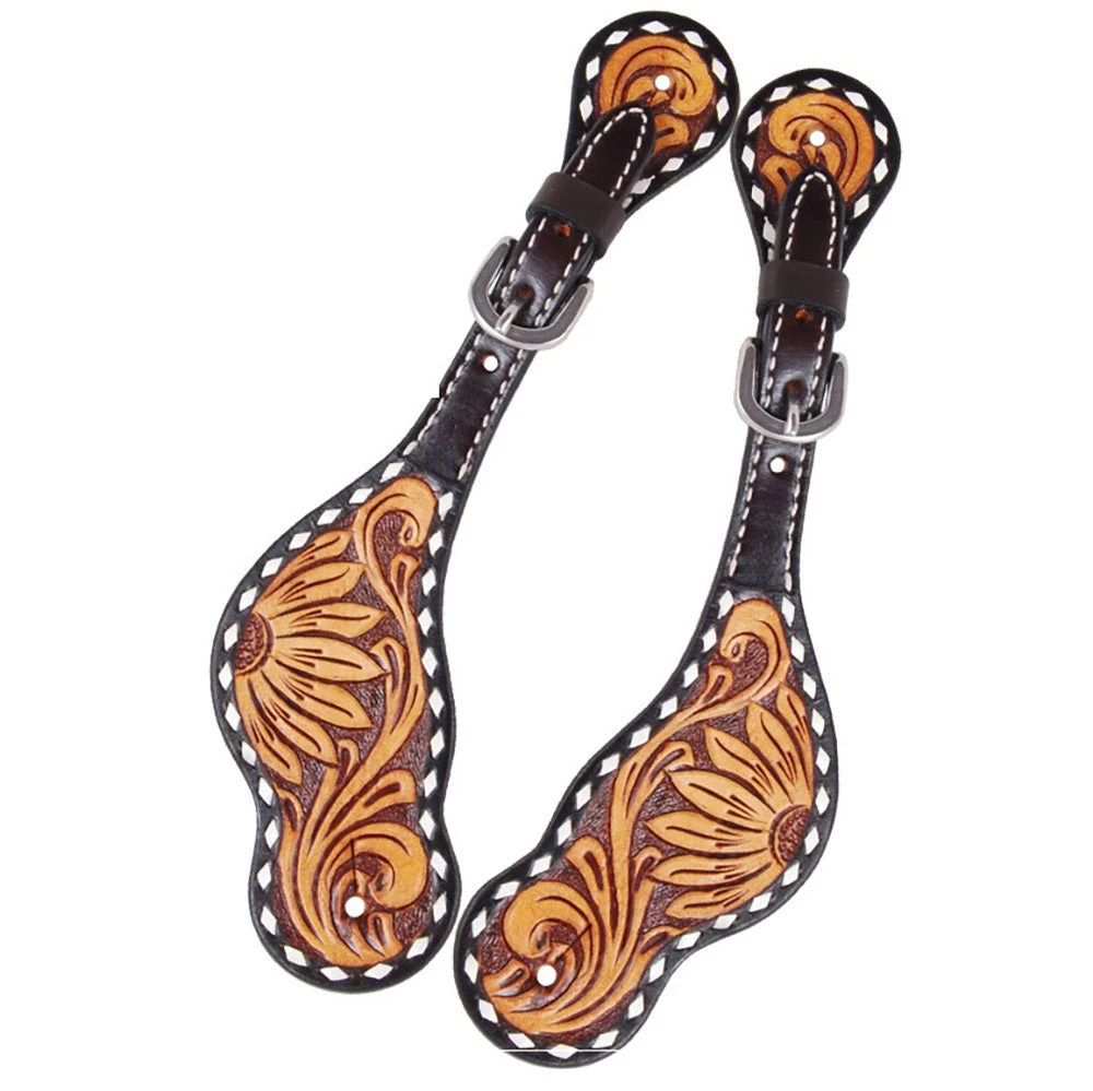 Rafter T Ranch Company Tooled Sunflower Ladies Spur Straps 3 Rafter T Ranch Company Tooled Sunflower Ladies Spur Straps