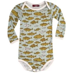 Milkbarn Blue Fish Bamboo Long Sleeve One Piece