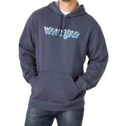 Wrangler Men's Heather Navy Logo Hooded Sweatshirt