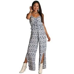 Women's Rock And Roll Denim Blue Print Jumpsuit