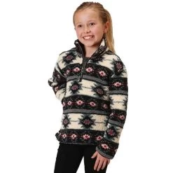Roper Girl's Aztec 1/4 Zip Polar Fleece Pullover