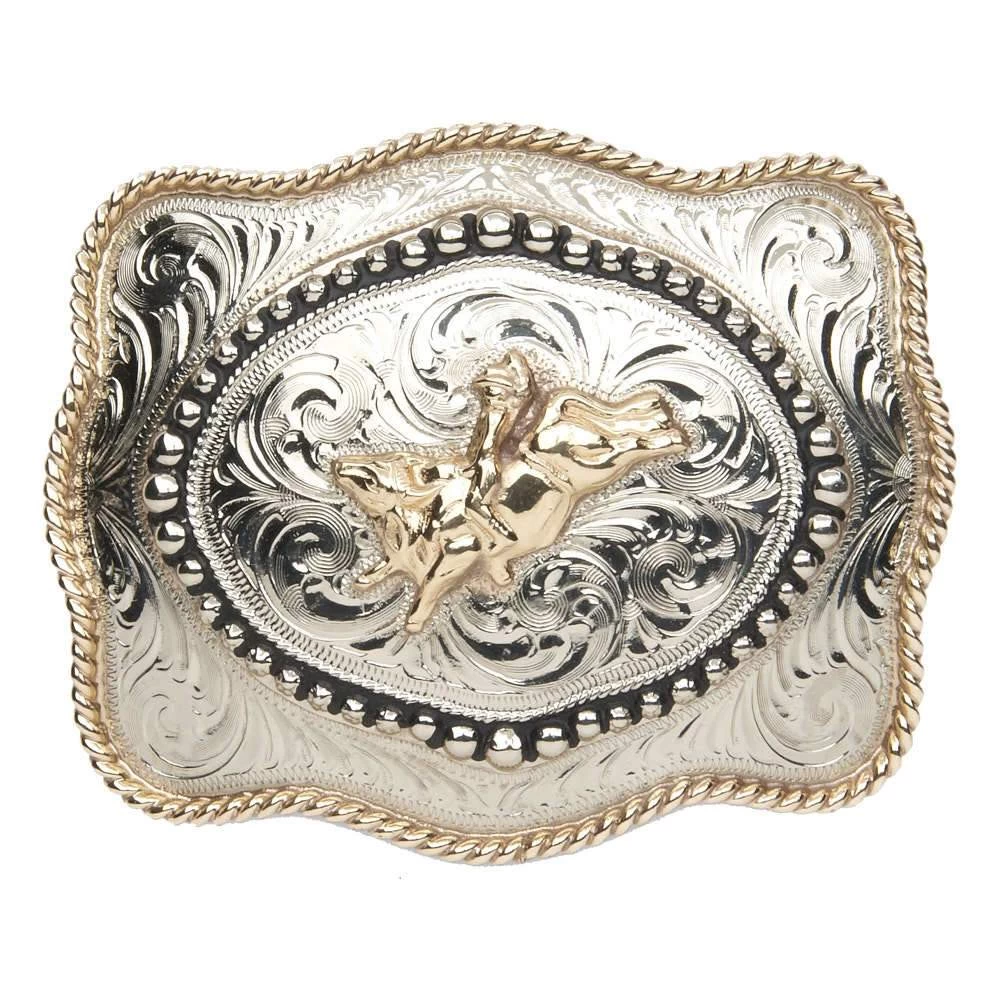 And West Hand-Finished Bull Rider With Inside Beaded Border Buckle 3 And West Hand-Finished Bull Rider With Inside Beaded Border Buckle