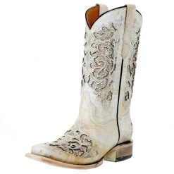 Corral Kids White Glitter Inlay Sq Toe Cowgirl Boot