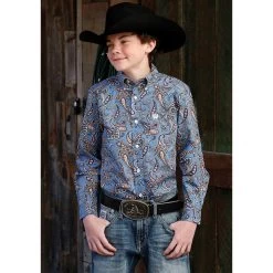 Cinch Boy's Blue Paisley L/S Shirt