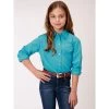 Roper Girl's Turquoise Long Sleeve Pearl Snap Shirt -HORSE TACK Store 154132 default l
