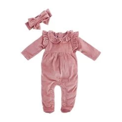 Girl's Mud Pie Pink Sleeper And Headband Set