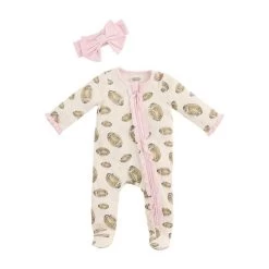 Girl's Mud Pie Pink Football Sleeper And Headband Set