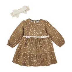 Girl's Mud Pie Fawn Dress And Headband Set