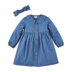 Girl's Mud Pie Denim Dress With Headband