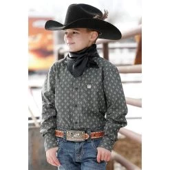 Cinch Boy's Olive Geometric Print Button-Down Shirt