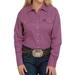Women's Cinch Pink Printed Pearl Snap Shirt