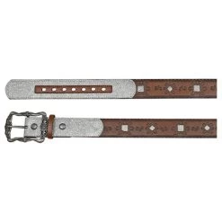 Girl's Catchfly Brown Embossed Belt With Silver Underlay