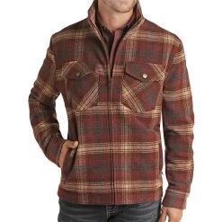 Panhandle Men's Powder River Burgundy Plaid Wool Blend Jacket
