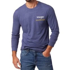 Wrangler Men's Yellowstone Denim Blue L/S Tee Shirt