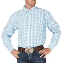 Wrangler Men's Blue Plaid Long Sleeve Shirt
