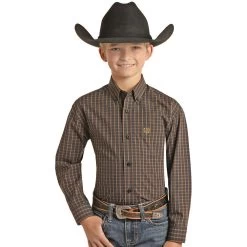 Rock & Roll Denim Panhandle Boy's Blue Checker Print Button Down