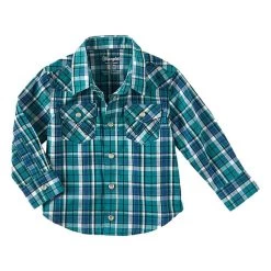Wrangler Boy's Teal And Royal Blue Plaid Western Shirt