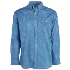 Wrangler Men's Blue Print Classic Button Down Shirt
