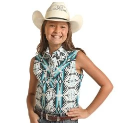 Rock & Roll Denim N Girls Sleeveless Aztec Snap Shirt