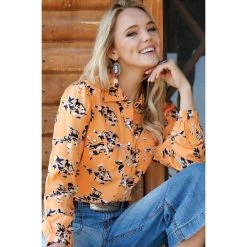Cruel Girl Womens Long Sleeve Orange Black Print Western Snap Shirt