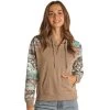Rock & Roll Denim And Womens Tan Contrast Sleeve Hoodie -HORSE TACK Store 163111 default l