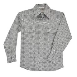 Cowboy Hardware Boy's Grey Circle Star Print Snap Shirt
