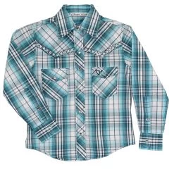 Cowgirl Hardware Girls Turquoise Hermosillo Plaid LS Snap Shirt