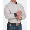 Cinch Mens White CHeckered Print Button Down Long Sleeve Shirt