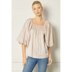 Entro Womens Taupe Satin Stripe Top