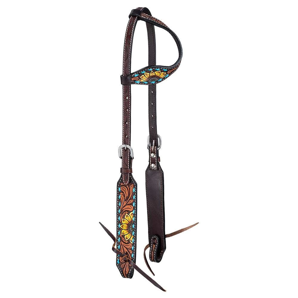 Tough 1 Sunflower And Buckstitch Pony Single Ear Headstall 3 Tough 1 Sunflower And Buckstitch Pony Single Ear Headstall