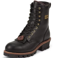 Chippewa Footwear Women's Black Waterproof Steel Toe Lace Logger Boots