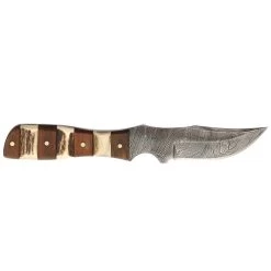 Western Fashion Damascus Mini Stag Wood Handle Knife W/Sheath