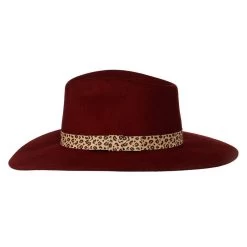Women's M+F Burgundy With Leopard Band Fashion Hat -HORSE TACK Store 98T7890509 2