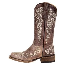 Corral Kids Brown And Bone Embroidery Square Toe Boots -HORSE TACK Store A2980 9762