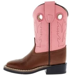 Old West Infant Toddler Tan And Pink Square Toe Cowgirl Boot -HORSE TACK Store BSI1 20839 03
