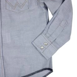 Wrangler Boys Cowboy Cut Blue Chambray Snap Shirt -HORSE TACK Store BW7013B 3