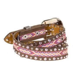 Brown Belt W/Silver And Pink Studs -HORSE TACK Store DA5222 ME 1