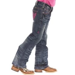 Girl's Cowgirl Tuff Fly Free Pink Feather Jeans