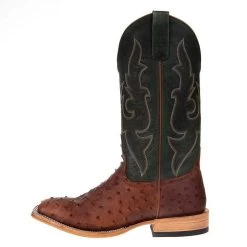 Horsepower Men's Horsepower Cognac Full Quill Ostrich 13in. Green Top Square Toe Boots -HORSE TACK Store HP8018 2