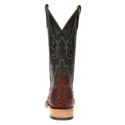 Horsepower Men's Horsepower Cognac Full Quill Ostrich 13in. Green Top Square Toe Boots -HORSE TACK Store HP8018 3