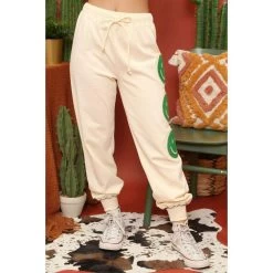 Fantastic Fawn Women's Smiley Face Cream Joggers -HORSE TACK Store IFKP51732 01 02