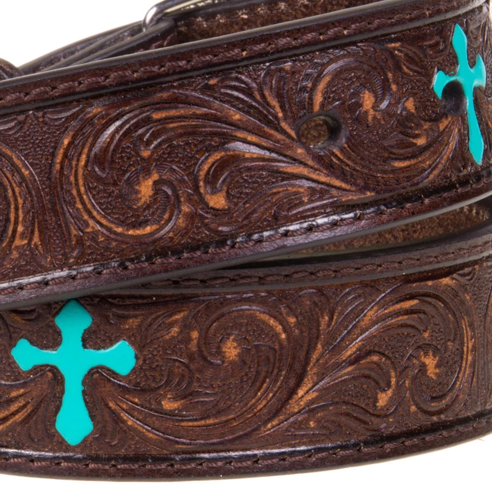 Girls Brown Belt With Turquoise Cross Buckle 4 Girls Brown Belt With Turquoise Cross Buckle - Image 2