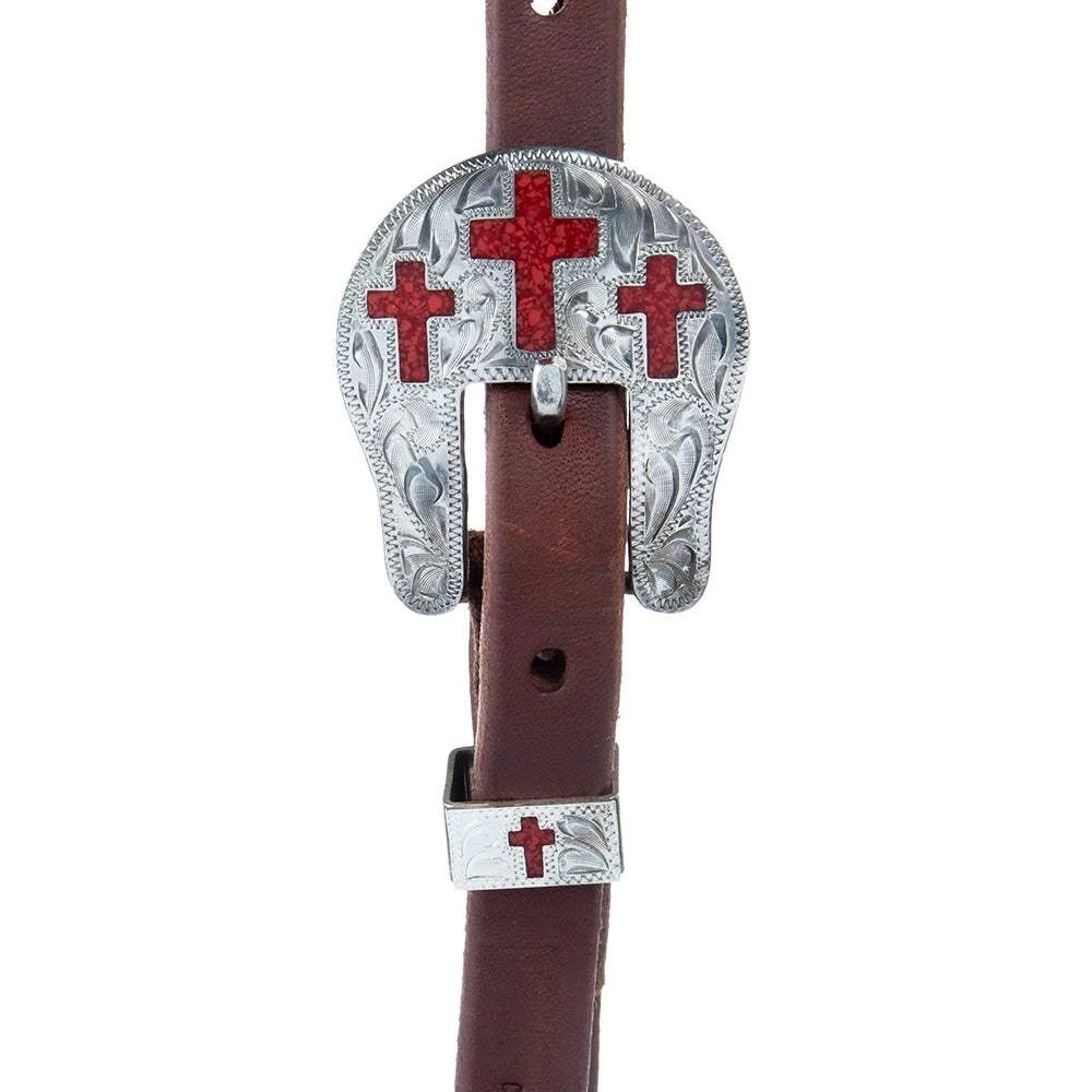 Cowperson Tack 5/8in.Red Inlay Cross Buckle Slide Ear Headstall 4 Cowperson Tack 5/8in.Red Inlay Cross Buckle Slide Ear Headstall - Image 2