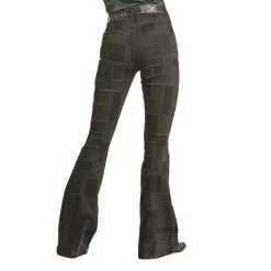 Rock & Roll Denim Black Patched High Rise Flares -HORSE TACK Store RRWD6HRZQD 1
