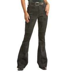 Rock & Roll Denim Black Patched High Rise Flares -HORSE TACK Store RRWD6HRZQD 2