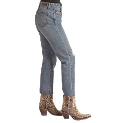 Rock & Roll Denim Women's High Rise Distressed Cropped Straight -HORSE TACK Store RRWD9HRZQT 3